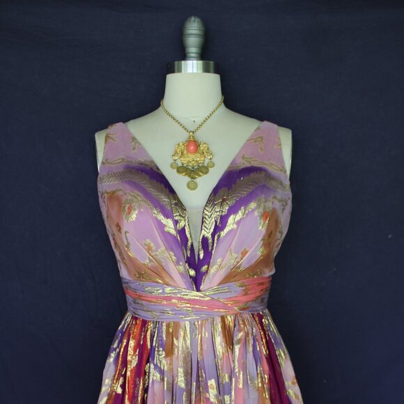 Elegant Purple and Gold Evening Gown - Picture 3 of 11